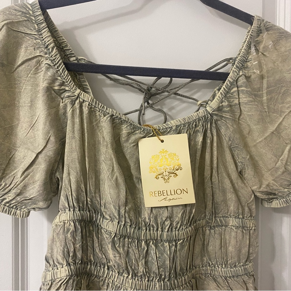 SOLD! Rebellion Again Criss-Cross Lace Up Backless Ruffle Hem Peplum Crop Top M - Picture 5 of 16